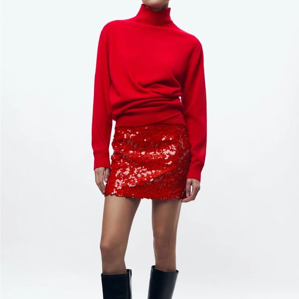 Red Sequin Zara Mini Skirt